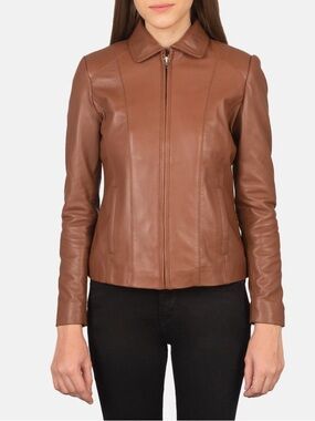 The Jacket Maker Colette Brown Genuine Leather Zip Front Jacket 2XL‎ Lined